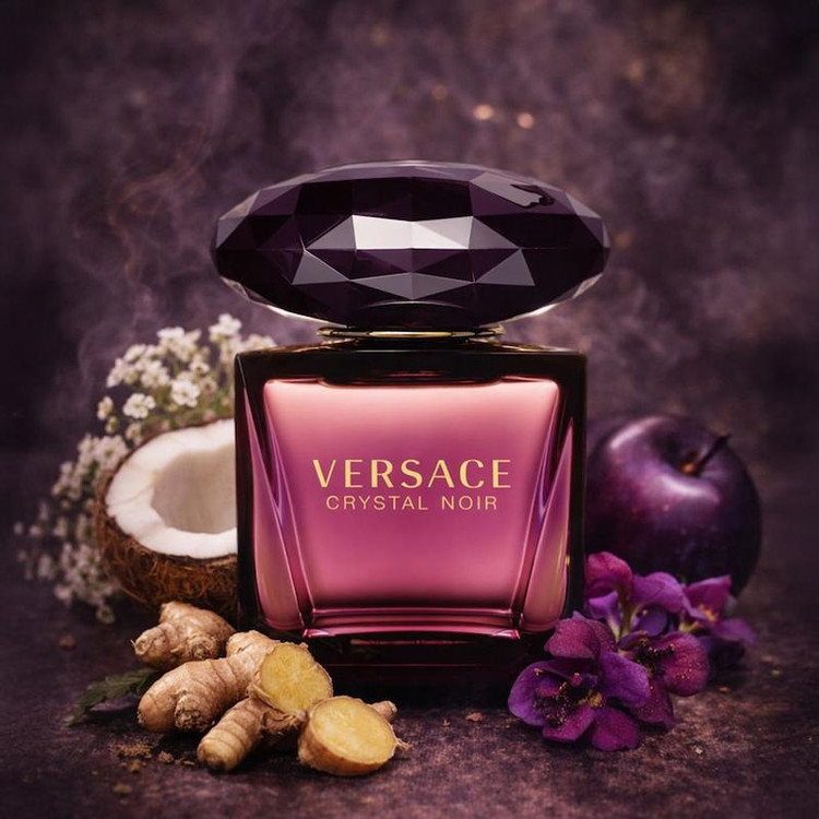 عطر ادکلن دستساز ورساچه کریستال نویر نواره با رایحه گرم، گلی و کمی شیرین | Novare Versace Crystal Noir with warm floral notes and sweet scent